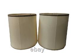 2 Vintage STIFFEL Mid Century Drum Barrel Lamp Shades Linen Ivory Beige 17 in