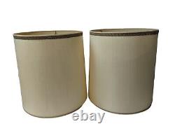 2 Vintage STIFFEL Mid Century Drum Barrel Lamp Shades Linen Ivory Beige 17 in