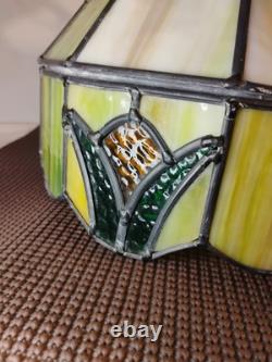2 Vintage Slag Glass Stain Glass Lamp Shade Hanging Light Fixtures Green 10