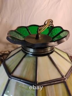 2 Vintage Slag Glass Stain Glass Lamp Shade Hanging Light Fixtures Green 10