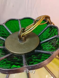 2 Vintage Slag Glass Stain Glass Lamp Shade Hanging Light Fixtures Green 10