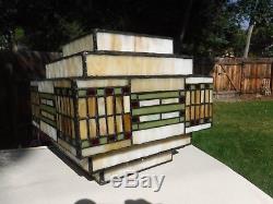 2 Vintage Tiffany Mission Style Stained Glass Lamp Shades Square Shape