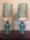 2 Vintage Van Briggle Lamps With Original Shade Blue Turquoise Real Butterfly