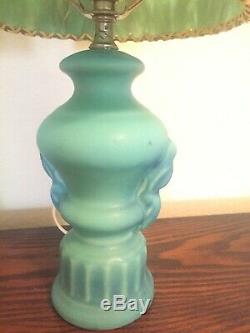 2 Vintage Van Briggle Lamps with Original Shade Blue Turquoise Real Butterfly