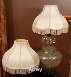 2 Vintage Victorian Cream Floral Designer Fringe Tassles Light Lamp Shades