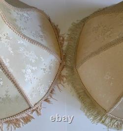 2 Vintage Victorian Floral Brocade Off White Satin Lamp Shade With Fringe 17x11