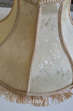 2 Vintage Victorian Floral Brocade Off White Satin Lamp Shade With Fringe 17x11