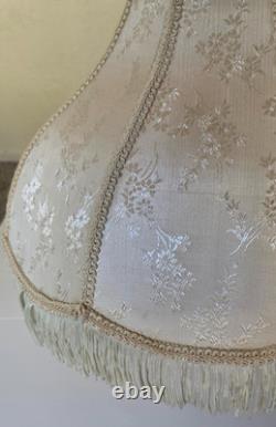 2 Vintage Victorian Floral Brocade Off White Satin Lamp Shade With Fringe 17x11 2 Vintage Victorian Floral Brocade Off White Satin Lamp Shade With Fringe 17x11