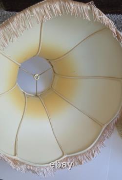 2 Vintage Victorian Floral Brocade Off White Satin Lamp Shade With Fringe 17x11