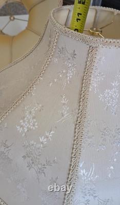 2 Vintage Victorian Floral Brocade Off White Satin Lamp Shade With Fringe 17x11