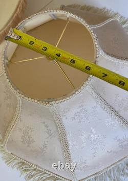 2 Vintage Victorian Floral Brocade Off White Satin Lamp Shade With Fringe 17x11 2 Vintage Victorian Floral Brocade Off White Satin Lamp Shade With Fringe 17x11