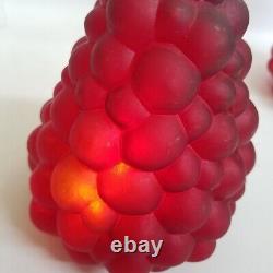 2 Vtg Cranberry Red Glass Grape Cluster Flush Mount Shades Satin Frosted 6.75