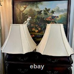 2 Vtg Creme Large Scallop Bell Lamp Shades Great Condition! Beautiful Details