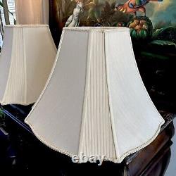 2 Vtg Creme Large Scallop Bell Lamp Shades Great Condition! Beautiful Details