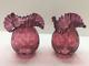2 Vtg Fenton Cranberry Coin Dot Ruffled Lamp Shades Hurricane Gone With The Wind