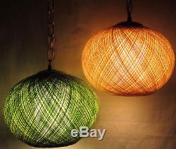 2 Vtg Mid-Century Atomic Spaghetti Fiberglass Shade Hanging Swag Lamps Lights