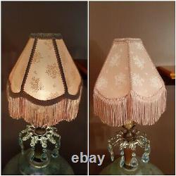 2 Vtg Victorian Pink Floral Design with Fringe Lamp Light Shades