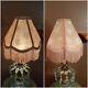 2 Vtg Victorian Pink Floral Design With Fringe Lamp Light Shades