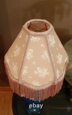 2 Vtg Victorian Pink Floral Design with Fringe Lamp Light Shades