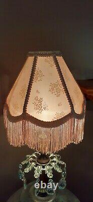 2 Vtg Victorian Pink Floral Design with Fringe Lamp Light Shades