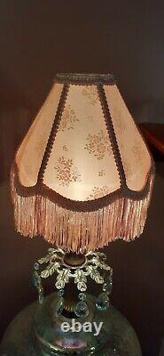 2 Vtg Victorian Pink Floral Design with Fringe Lamp Light Shades