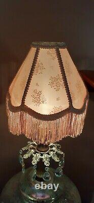 2 Vtg Victorian Pink Floral Design with Fringe Lamp Light Shades