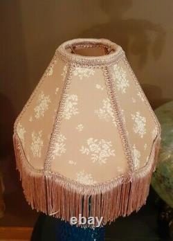 2 Vtg Victorian Pink Floral Design with Fringe Lamp Light Shades