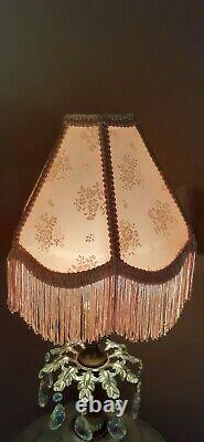 2 Vtg Victorian Pink Floral Design with Fringe Lamp Light Shades