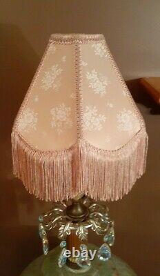 2 Vtg Victorian Pink Floral Design with Fringe Lamp Light Shades