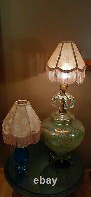 2 Vtg Victorian Pink Floral Design with Fringe Lamp Light Shades