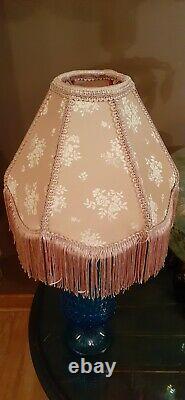 2 Vtg Victorian Pink Floral Design with Fringe Lamp Light Shades