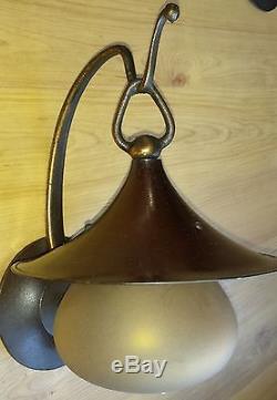 2 vintage Arts & Crafts MISSION lamps antique lanterns & original amber shades