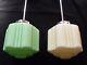 2 Vintage Art Deco Ceiling Lamp 1920/30. 1 Creme And 1 Green Opaline Glass