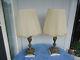 2 Vintage Brass & Marble Cherub Lamps Bedside Table Silk Shades Mayfield