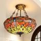 20 In Colored Glass Chandelier, Green Dragonfly Lampshade, Living Room Light, New