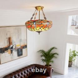 20 In Colored Glass Chandelier, Green Dragonfly Lampshade, Living Room Light, New