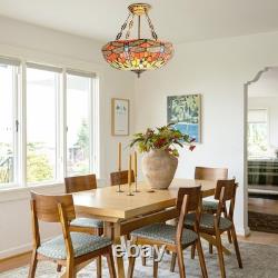 20 In Colored Glass Chandelier, Green Dragonfly Lampshade, Living Room Light, New