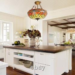 20 In Colored Glass Chandelier, Green Dragonfly Lampshade, Living Room Light, New