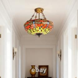 20 In Colored Glass Chandelier, Green Dragonfly Lampshade, Living Room Light, New
