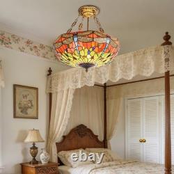 20 In Colored Glass Chandelier, Green Dragonfly Lampshade, Living Room Light, New