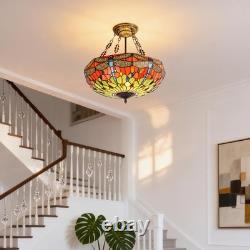 20 In Colored Glass Chandelier, Green Dragonfly Lampshade, Living Room Light, New