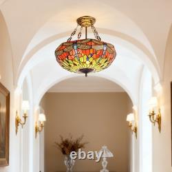 20 In Colored Glass Chandelier, Green Dragonfly Lampshade, Living Room Light, New