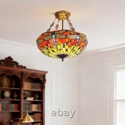 20 In Colored Glass Chandelier, Green Dragonfly Lampshade, Living Room Light, New