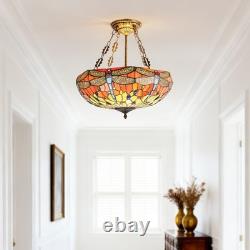 20 In Colored Glass Chandelier, Green Dragonfly Lampshade, Living Room Light, New