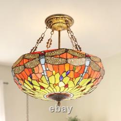 20 In Colored Glass Chandelier, Green Dragonfly Lampshade, Living Room Light, New