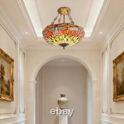 20 In Colored Glass Chandelier, Green Dragonfly Lampshade, Living Room Light, New