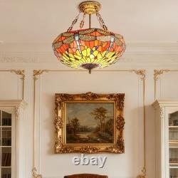 20 In Colored Glass Chandelier, Green Dragonfly Lampshade, Living Room Light, New