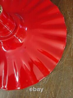 20 RARE! RED PORCELAIN SCALLOPED FLUTED SHADE INDUSTRIAL LIGHT FIXTURE Vintage