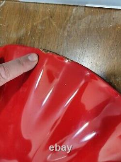 20 RARE! RED PORCELAIN SCALLOPED FLUTED SHADE INDUSTRIAL LIGHT FIXTURE Vintage