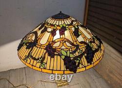 24 HUGE Vintage Mission Tiffany Style Stained Glass Lamp Shade Jeweled Grapes